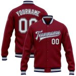 Custom Varsity Jacket with Name and Number - Personalized Crimson White Navy-Gray Bomber Full-Snap Letterman Jacket Personalized