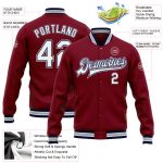 Custom Varsity Jacket with Name and Number - Personalized Crimson White Navy-Gray Bomber Full-Snap Letterman Jacket Personalized