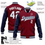 Custom Name Number Bomber Jacket Crimson White Navy Gray Varsity Letterman Full-Snap Two Tone Personalized Team Apparel Personalized