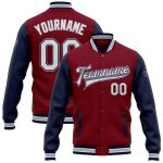 Custom Name Number Bomber Jacket Crimson White Navy Gray Varsity Letterman Full-Snap Two Tone Personalized Team Apparel Personalized