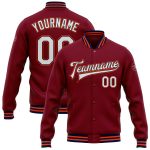 Custom Team Name and Number Crimson White Navy-Orange Varsity Letterman Bomber Full-Snap Jacket Personalized Crimson White