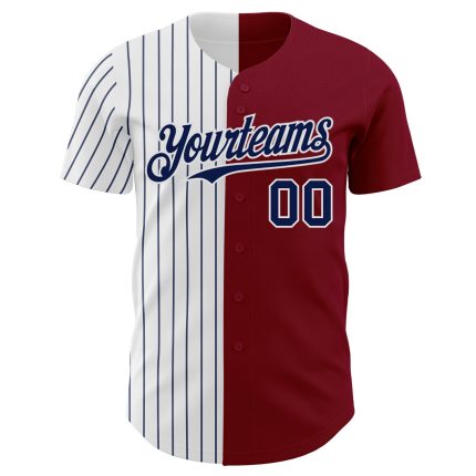 Personalized Baseball Jersey, Crimson White-Navy Pinstripe Split Design, Stylish Athletic Wear Personalized Crimson White-Navy