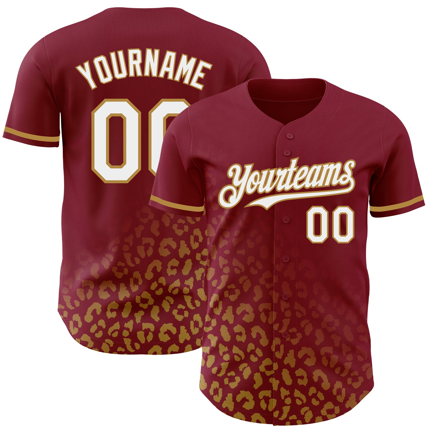 Personalized Leopard Print Baseball Jersey - Custom Name & Number, Crimson White-Old Gold 3D Pattern Design Personalized