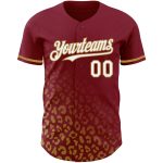 Personalized Leopard Print Baseball Jersey - Custom Name & Number, Crimson White-Old Gold 3D Pattern Design Personalized