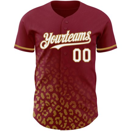 Personalized Leopard Print Baseball Jersey - Custom Name & Number, Crimson White-Old Gold 3D Pattern Design Personalized