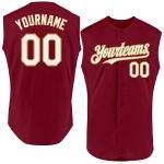 Custom Name and Number Baseball Jersey in Crimson White and Old Gold - Authentic Sleeveless Design Personalized Crimson White-Old