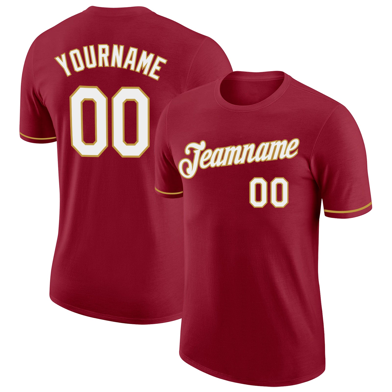Custom Name and Number Performance T-Shirt - Personalized Crimson White-Old Gold Team Apparel Personalized Crimson White-Old