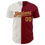 Custom Name Number Baseball Jersey - Authentic Crimson White-Old Gold Pinstripe Fashion Team Jersey Personalized Crimson
