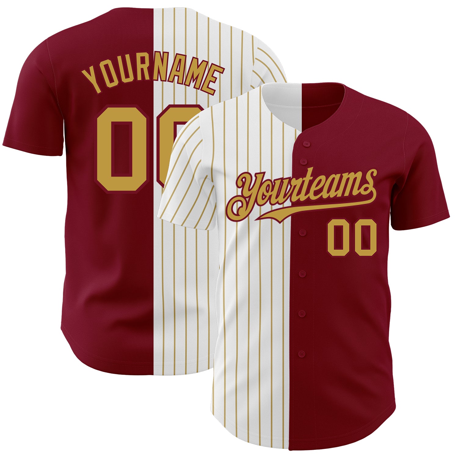 Personalized Crimson White Gold Pinstripe Baseball Jersey - Fashion Split Design Personalized Crimson White-Old Gold Pinstripe