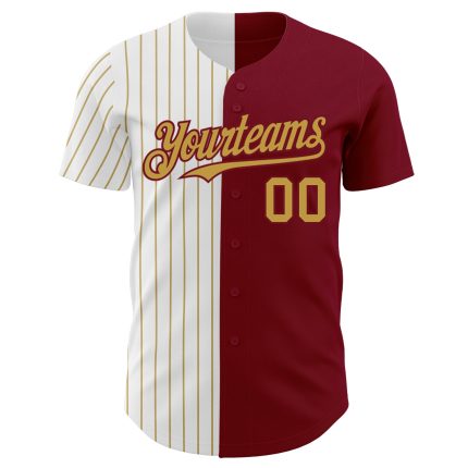 Personalized Crimson White Gold Pinstripe Baseball Jersey - Fashion Split Design Personalized Crimson White-Old Gold Pinstripe