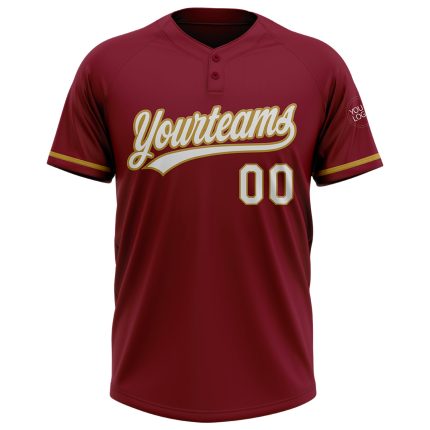 Personalized Softball Jersey Unisex Two-Button Crimson White-Old Gold Personalized Crimson White-Old Gold Two-Button Unisex