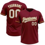 Custom Personalized Softball Jersey - Crimson White-Old Gold, Two-Button, Unisex, Team Name & Number Personalized Crimson