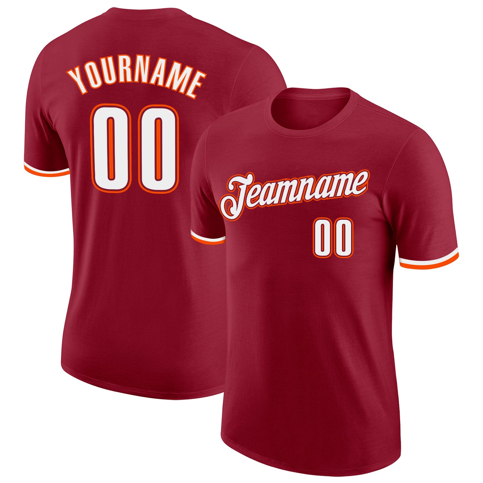 Custom Team Performance T-Shirt - Personalized Crimson White-Orange with Name & Number Personalized Crimson White-Orange