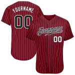 Custom Team Baseball Jersey with Personalized Name and Number - Crimson White Pinstripe Black and White Authentic Design
