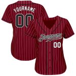 Custom Team Baseball Jersey with Personalized Name and Number - Crimson White Pinstripe Black and White Authentic Design