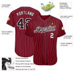 Custom Team Baseball Jersey with Personalized Name and Number - Crimson White Pinstripe Black and White Authentic Design