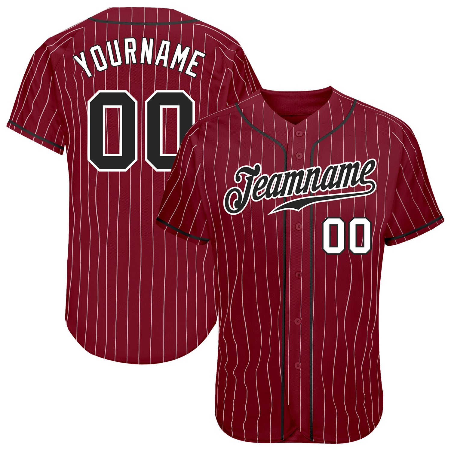 Personalized Black-White Crimson White Pinstripe Baseball Jersey Personalized Crimson White Pinstripe Black-White Baseball