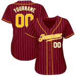 Custom Name Number Crimson White Pinstripe Authentic Baseball Jersey Gold White Personalized Crimson White Pinstripe Gold-White