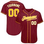 Custom Name Number Crimson White Pinstripe Authentic Baseball Jersey Gold White Personalized Crimson White Pinstripe Gold-White
