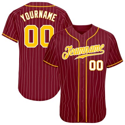 Personalized Baseball Jersey Crimson White Pinstripe Gold White Design Personalized Crimson White Pinstripe Gold-White Baseball