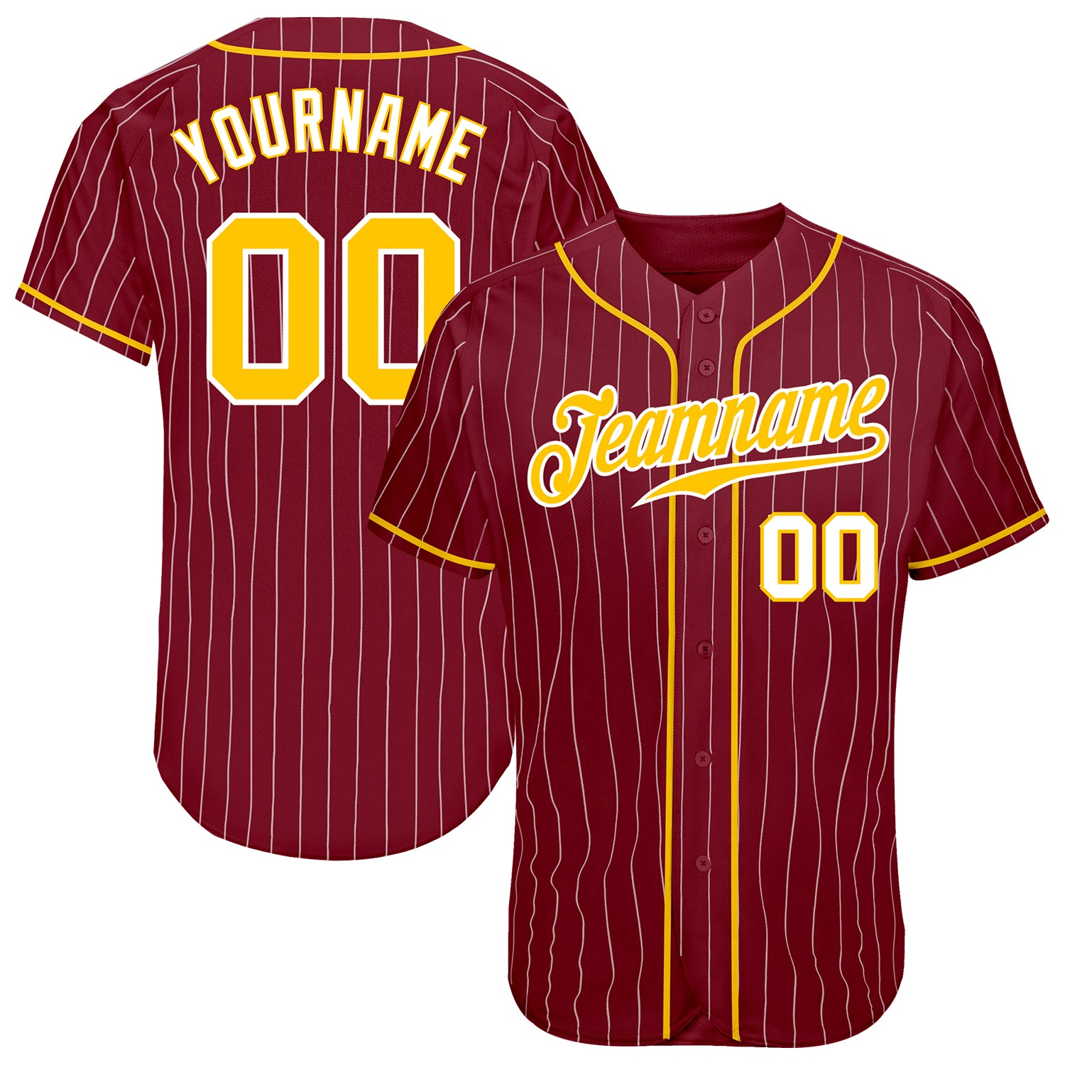 Personalized Baseball Jersey Crimson White Pinstripe Gold White Design Personalized Crimson White Pinstripe Gold-White Baseball