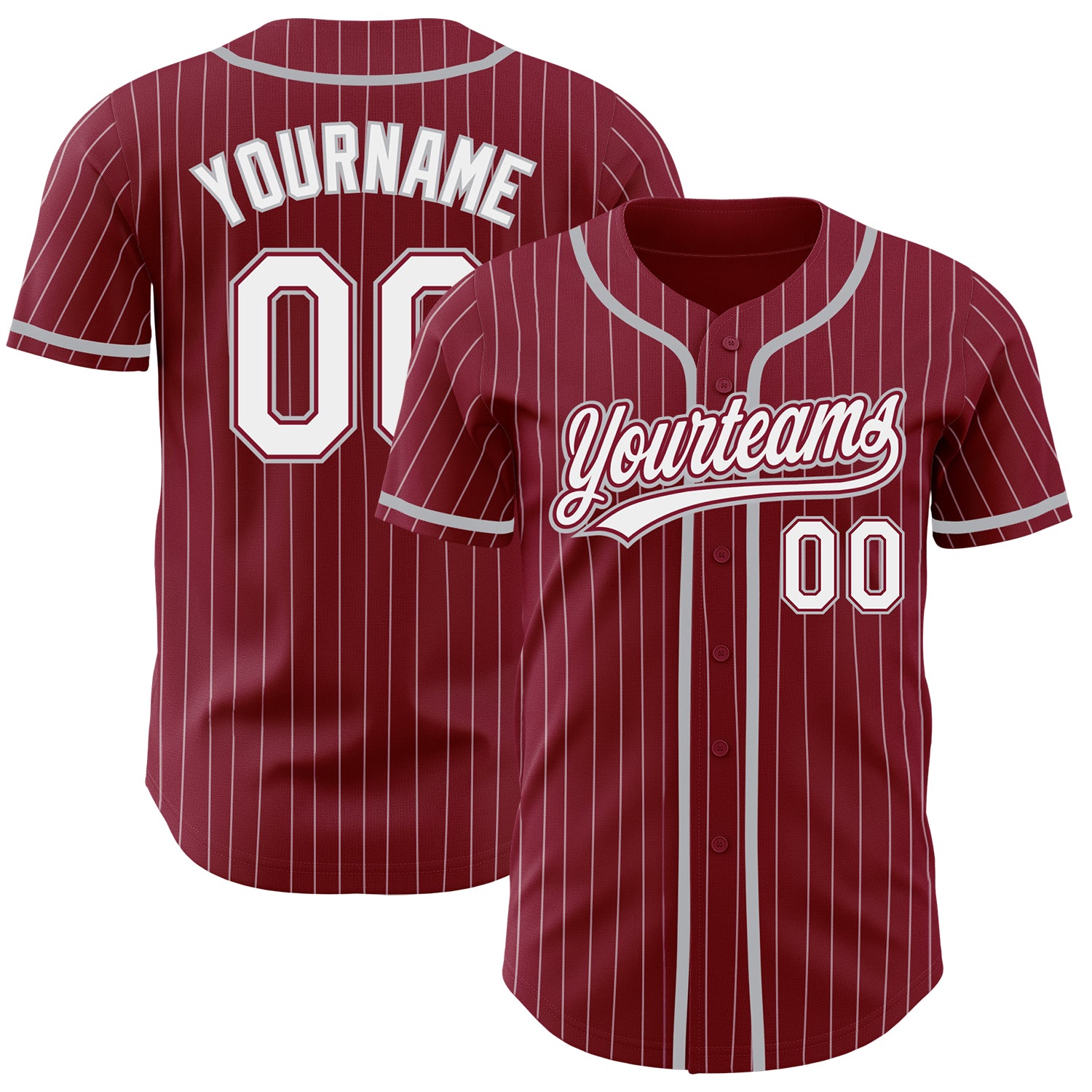 Personalized Gray Baseball Jersey with Crimson White Pinstripes Personalized Crimson White Pinstripe Gray Baseball Jersey