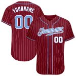 Custom Personalized Baseball Jersey with Crimson White Pinstripe in Light Blue and White - Authentic Team Name & Number Personalized
