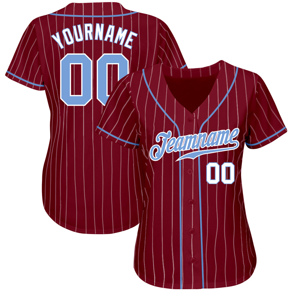 Personalized Crimson White Pinstripe Light Blue-White Authentic Baseball Jersey Team Custom Name and Number Custom Personalized Baseball Jersey with Crimson White Pinstripe in Light Blue and White - Authentic Team Name & Number Personalized - Image 2