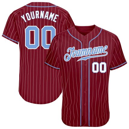 Personalized Light Blue White Pinstripe Baseball Jersey - Crimson and White Personalized Crimson White Pinstripe Light Blue-White