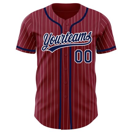 Personalized Navy Baseball Jersey with Crimson White Pinstripe Design Personalized Crimson White Pinstripe Navy Baseball
