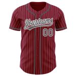 Custom Name Number Baseball Jersey in Crimson White Pinstripe and Steel Gray - Authentic Team Apparel Personalized Crimson