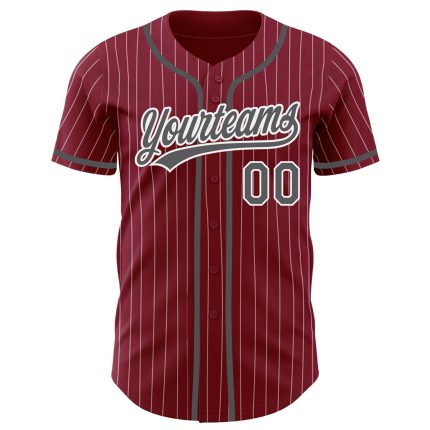 Personalized Crimson White Pinstripe Baseball Jersey in Steel Gray for Men Personalized Crimson White Pinstripe Steel Gray