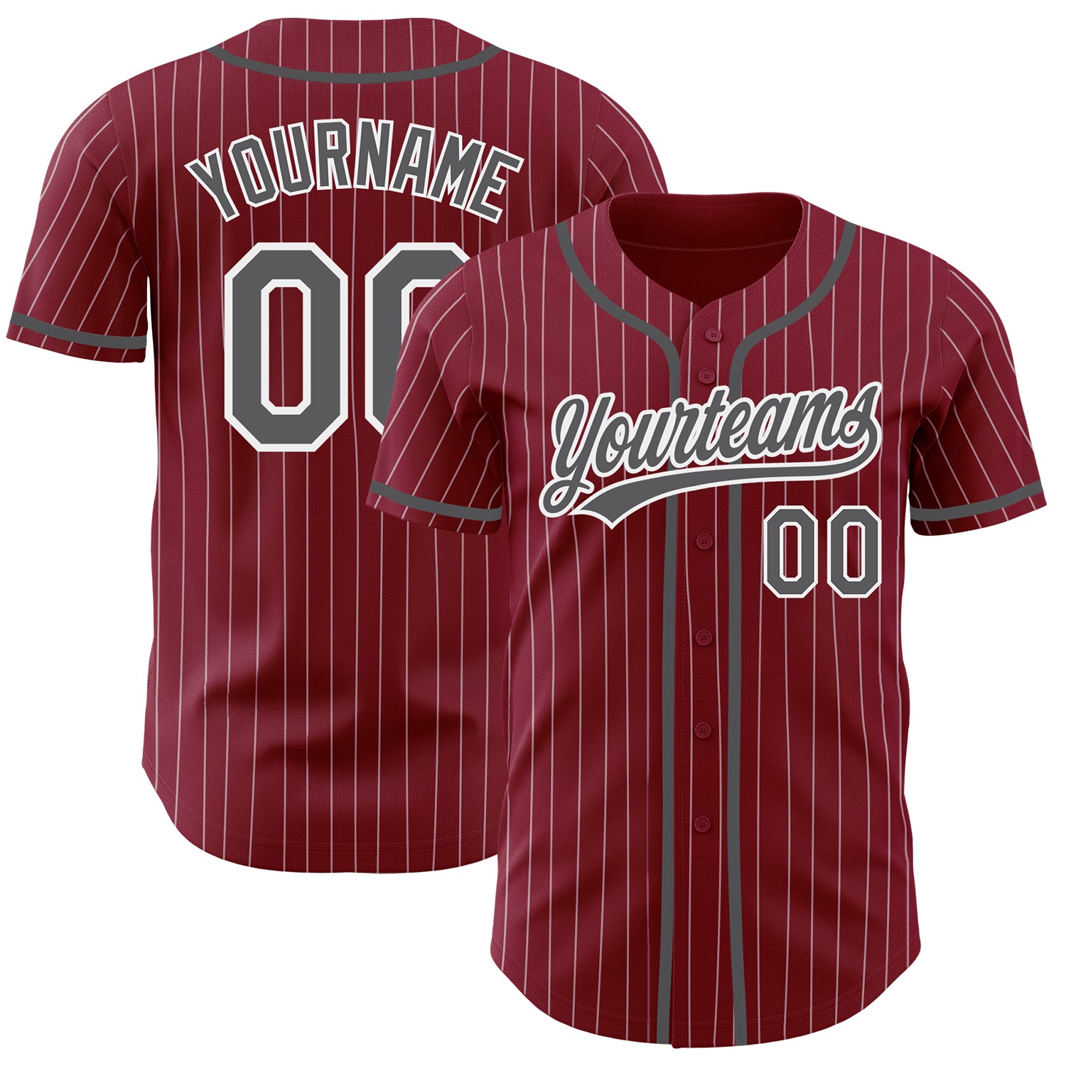 Personalized Crimson White Pinstripe Baseball Jersey in Steel Gray for Men Personalized Crimson White Pinstripe Steel Gray