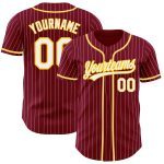 Custom Name Number Crimson White Pinstripe Authentic Baseball Jersey - Personalized White-Gold Team Jersey Personalized Crimson