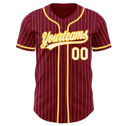 Personalized Crimson White Baseball Jersey - White-Gold Pinstripe Design Personalized Crimson White Pinstripe White-Gold