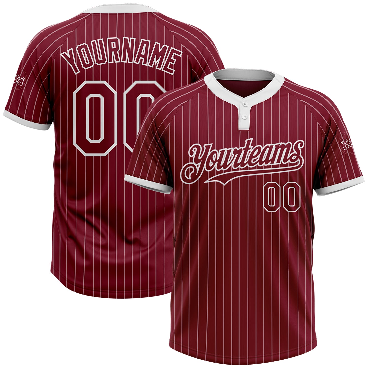 Custom Name and Number Softball Jersey Unisex Two-Button Crimson White Pinstripe Personalized Apparel Personalized Crimson