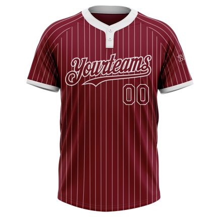 Custom Name and Number Softball Jersey Unisex Two-Button Crimson White Pinstripe Personalized Apparel Personalized Crimson