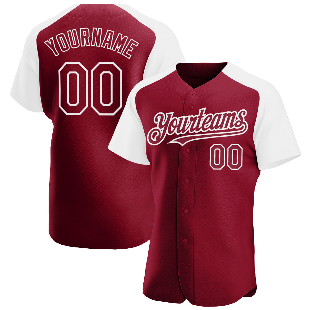 Personalized Crimson and White Baseball Jersey with Raglan Sleeves Personalized Crimson White Raglan Sleeves Baseball Jersey