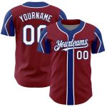 Custom Authentic Baseball Jersey - 3 Colors Arm Shapes with Personalized Name & Number - Crimson White-Royal Personalized