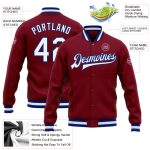 Custom Team Bomber Jacket with Name and Number in Crimson White-Royal Varsity Style Full-Snap Letterman Personalized Crimson