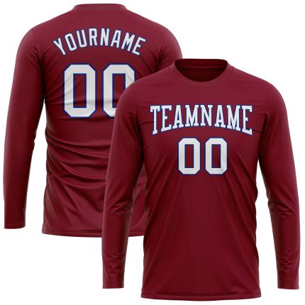 Custom Name and Number Crimson White-Royal Long Sleeve Performance T-Shirt for Teams Personalized Crimson White-Royal Long