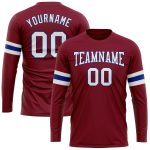Custom Name and Number Crimson White-Royal Long Sleeve Performance T-Shirt for Teams Personalized Crimson White-Royal Long
