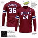 Custom Name and Number Crimson White-Royal Long Sleeve Performance T-Shirt for Teams Personalized Crimson White-Royal Long