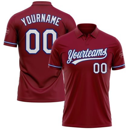 Custom Personalized Crimson White-Royal Golf Polo Shirt with Team Name and Number - Performance Vapor Style Personalized