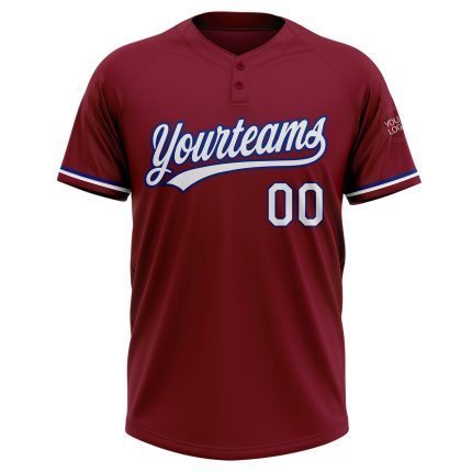 Personalized Two-Button Unisex Softball Jersey in Crimson White-Royal Colors Personalized Crimson White-Royal Two-Button