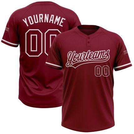 Personalized Unisex Softball Jersey in Crimson and White - Two-Button Design Personalized Crimson White Two-Button Unisex