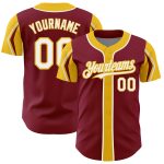 Custom Baseball Jersey with Personalized Name & Number in Crimson White-Yellow Arm Shapes - 3 Colors Available Personalized