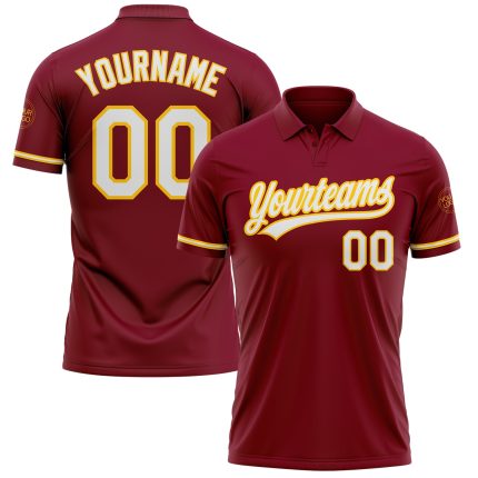 Personalized Performance Golf Polo Shirt in Crimson White-Yellow Color Personalized Crimson White-Yellow Performance Vapor