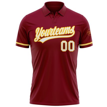 Personalized Performance Golf Polo Shirt in Crimson White-Yellow Color Personalized Crimson White-Yellow Performance Vapor