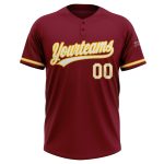 Custom Name Number Unisex Softball Jersey - Personalized Crimson White-Yellow Two-Button Design Personalized Crimson White-Yellow